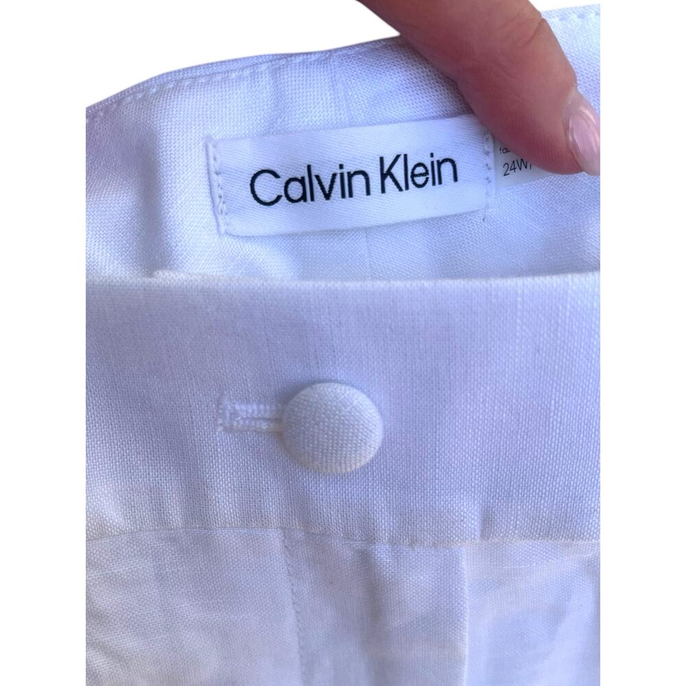 Calvin Klein Linen Tapered Ankle Dress Pants | Women Plus 20W, White NEW $109 - Picture 13 of 15